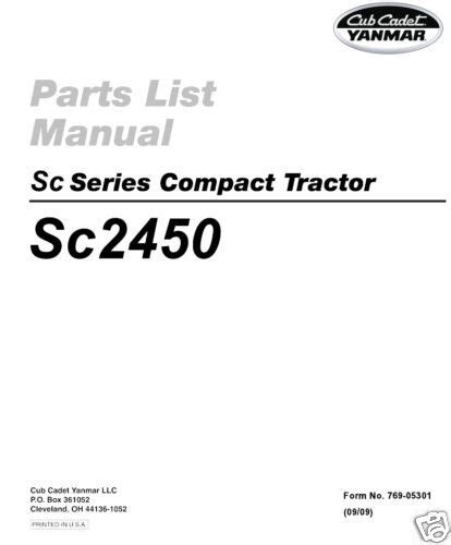 Cub Cadet Yanmar Sc Series Parts Manual Model Sc2450 EBay