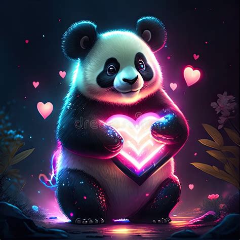 Panda Hugging Heart Cute Panda In Love With Heart In His Hands Vector