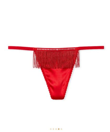 Victoria S Secret V String Thong Panties Fringe Rhinestones Red Large