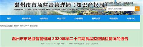 浙江省温州市市场监督管理局：5批次食品抽检不合格 中国质量新闻网