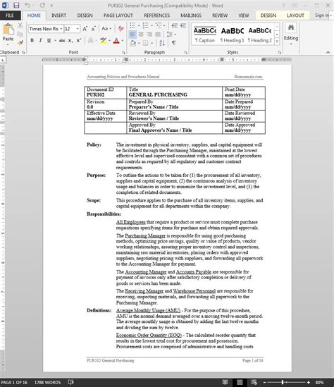 General Purchasing Procedure Template Word