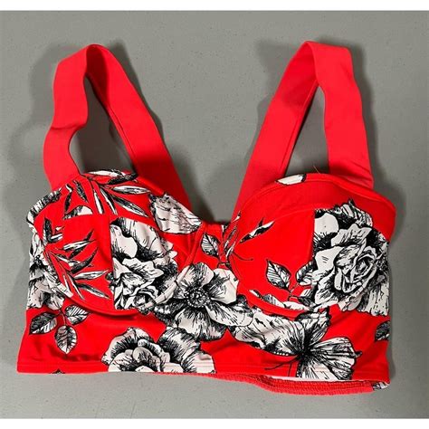 Marina West Red White Floral Bikini Swim Top Bathing Gem