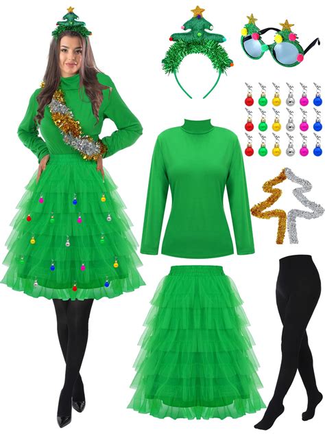 Xtinmee 25 Pcs Christmas Tree Costume Set For Women Festive Party Dress