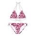 Strappy Bikini Set Pink Leopard Design Trendy Fashioned Swimwear For