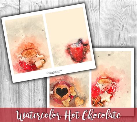 DIGITAL Watercolor Christmas Hot Chocolate Digital Collage Etsy