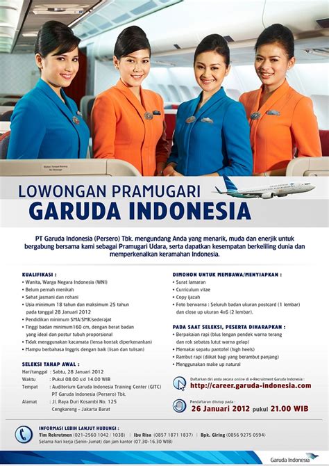 PT Garuda Indonesia Tbk Flight Attendant Jakarta Recruitment January