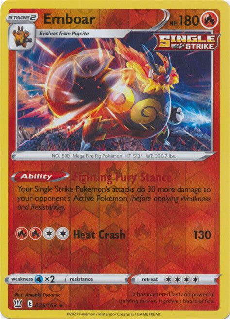 Emboar 025 163 Reverse Holo Foil Holo Rare Battle Styles Pokemon