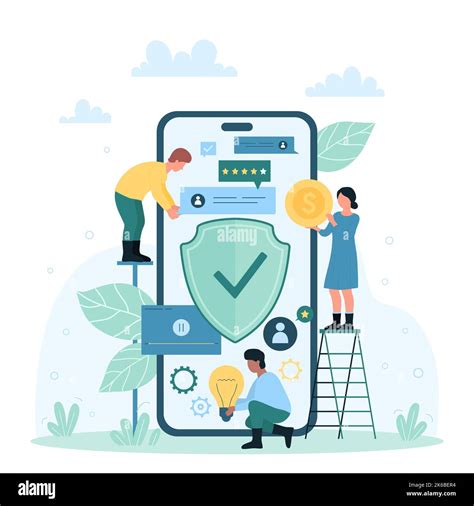 Mobile App Safety Cybersecurity Vector Illustration Cartoon Tiny