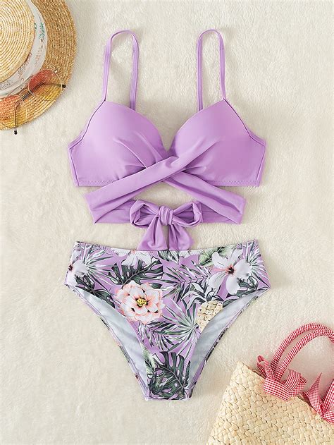Random Floral Print Push Up Bikini Swimsuit SHEIN UK