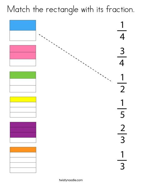 Match The Rectangle With Its Fraction Coloring Page Twisty Noodle