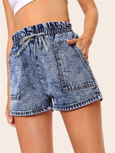 Pocket Detail Elastic Waist Denim Shorts Denim Shorts Denim Denim