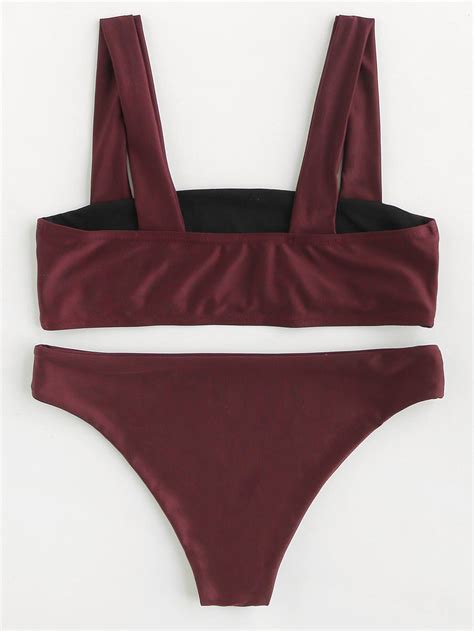 Double Wide Strap Seam Detail Bikini Set SheIn Sheinside