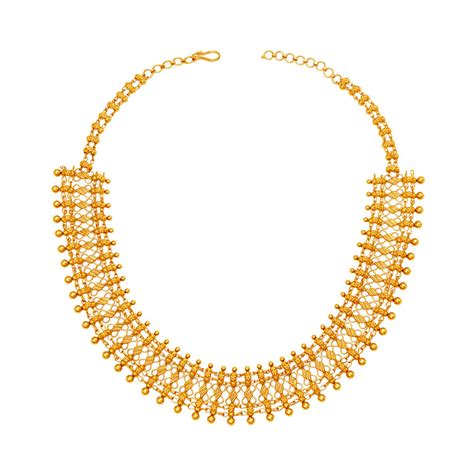 Buy Rustic 22 Karat Yellow Gold Beaded Link Necklace And Earrings Set At Best Price Tanishq Uae