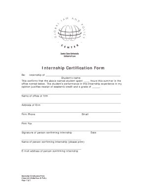 Fillable Online Law Scu Internship Certification Form Santa Clara