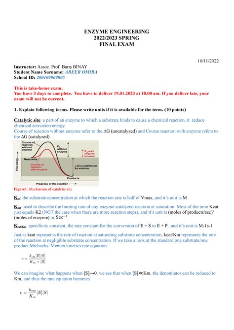 Enzyme Engineering Exam Questions 1