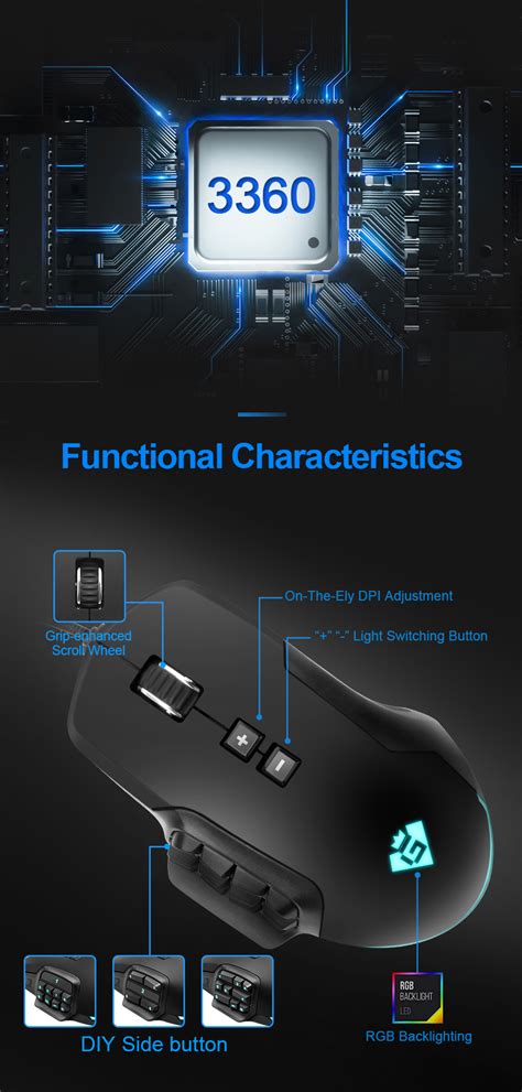 Rocketek GM900 USB Wired Multi-Buttons Gaming Mouse 24000DPI 17 Buttons ...