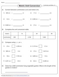 Convert between Meter, Centimeter, and Millimeter Worksheets