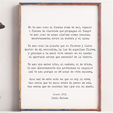 Spanish Pablo Neruda Love Verse Print Love Poem Print Pablo - Etsy