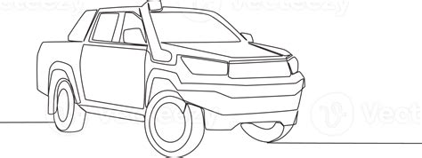 One Line Drawing Of 4x4 Wheel Drive Tough Pickup Truck Car Sporty Vehicle Transportation