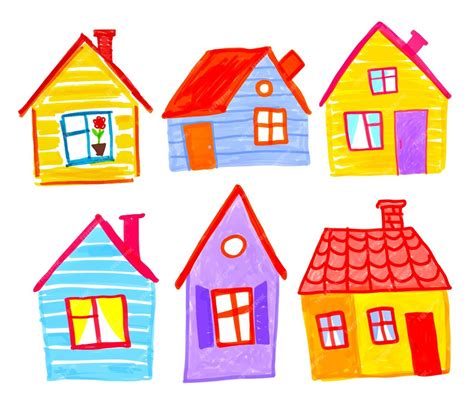 Colección De Dibujos Infantiles De Casas Vector Premium