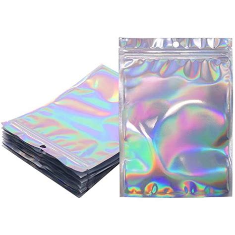 100 Pieces Resealable Smell Proof Holographic Bags