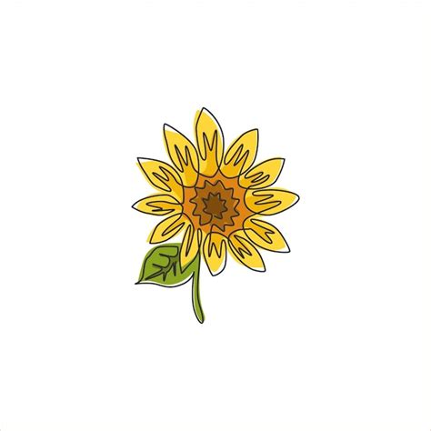 Un solo dibujo de línea de belleza girasol fresco Imprimible cartel