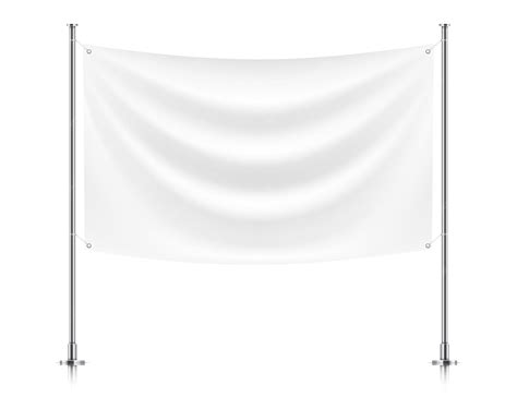 Premium Vector | White fabric banner flag hanging on poles isolated on