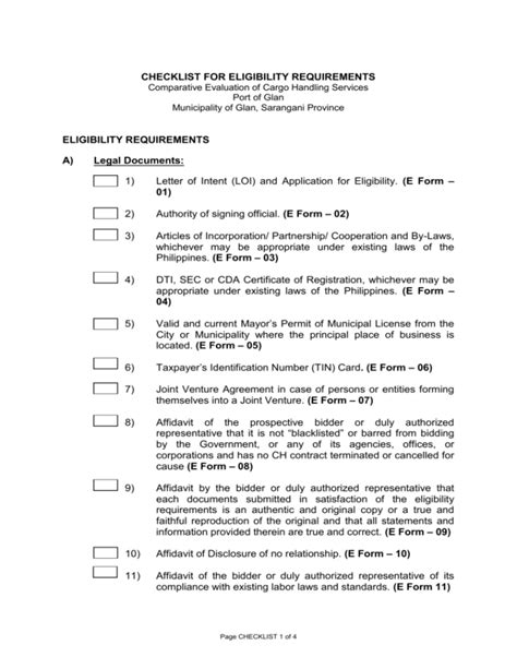 11 0504 CHECKLIST OF ELIGIBILITY REQUIREMENTS