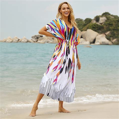 Dn Pareo Beach Tunic Bathing Suit Stripe Printing Bikini Cover Ups Saida De Praia Beach