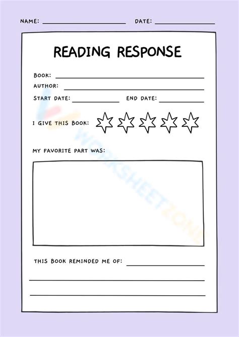 Reading Response Worksheets Customizable Templates Worksheets Library