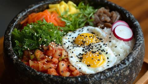 Bibimbap Korean Mixed Rice With Meat And Assorted Vegetables Stock