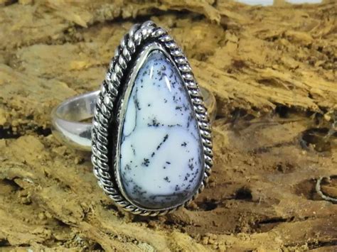 Natural Dendrite Opal Gemstone Solid Sterling Silver Ring Size Us