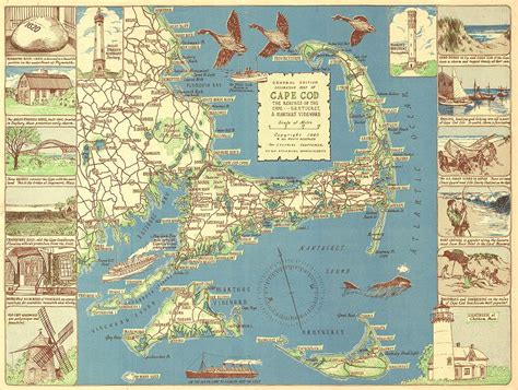 Vintage Cape Cod Map Drawing By Cartographyassociates