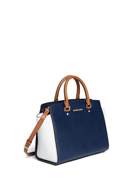 Lyst Michael Kors Selma Large Saffiano Leather Satchel In Blue