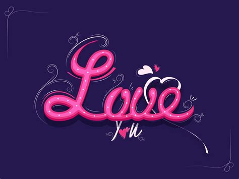 Love You Font with Hearts and Swirl Design on Purple Background ...