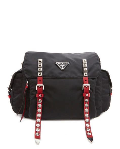 Prada New Vela Studded Messenger Bag In Black Lyst