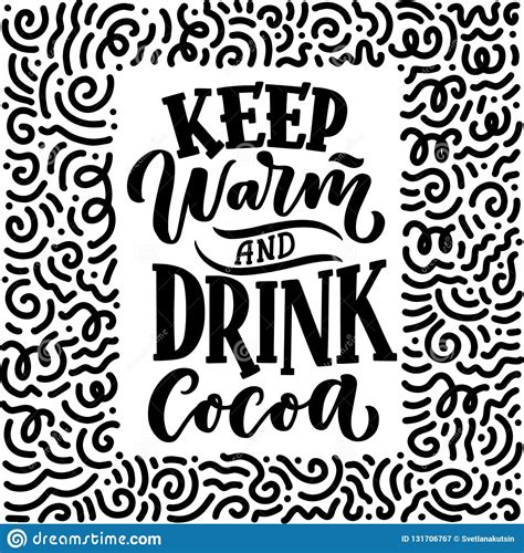 Hot Cocoa Hand Lettering Composition Hand Drawn Quote For Christmas Signs Cafe Bar And