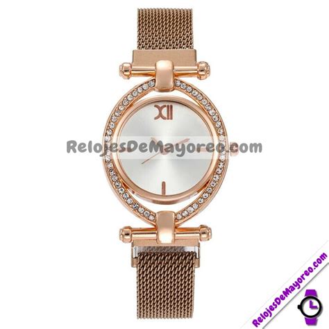 Reloj Doble Aro Doble Aro Extensible Metal Mesh Im N Blanco Y Diamantes