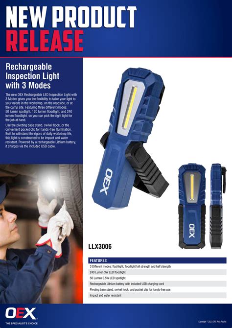 NAPA Auto Parts NP OEX 23 0023 Rechargeable Inspection Light With 3