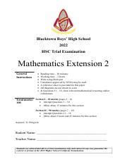 Bbhs Hsc Math Extension Trial Exam Instructions Sample