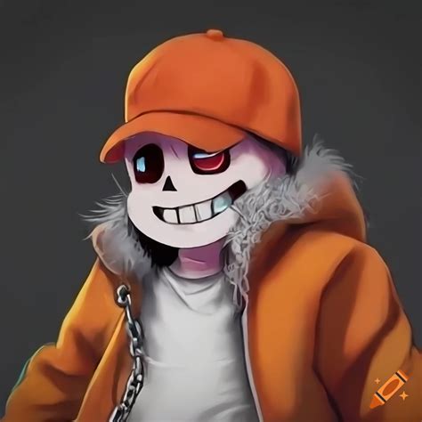 Close Up Portrait Of Undertale Sans Fanart Wearing Orange Jacket White