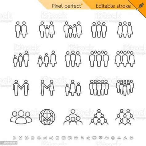 사람들은 얇은 아이콘 픽셀 완벽한 편집 가능한 스트로크 아이콘에 대한 스톡 벡터 아트 및 기타 이미지 아이콘 팀워크 편집