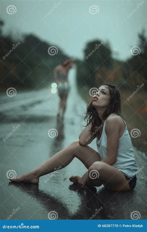 Woman Suffering in the Rain. Stock Photo - Image of crisis, obloquy ...