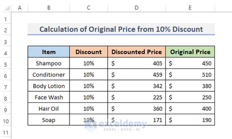 How To Calculate 10 Percent Discount In Excel With Easy Steps