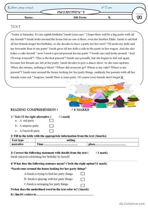 End Semester Paper N For Th Grad English Esl Worksheets Pdf Doc