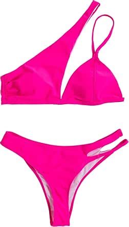 Amazon GORGLITTER Women S One Shoulder Swimsuit Cut Out High Waisted Thong Bikini Set