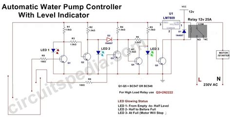 Automatic Water Pump Controller Circuit With Indicator