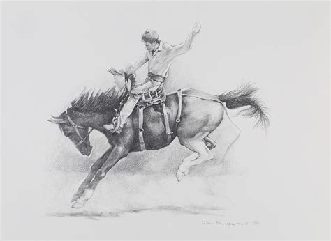 Bucking Horse Drawing by Jon Falkenmire