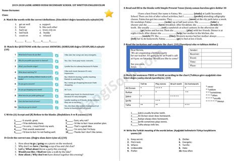 İngilizce 8 Sınıf 1 Dönem 1 Yazılı Soruları 2019 2020 Hangisoru