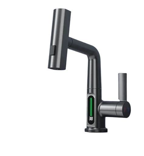 Pulling Lifting Digital Display Faucet Waterfall Basin Faucet Stream Sprayer Hot Cold Water